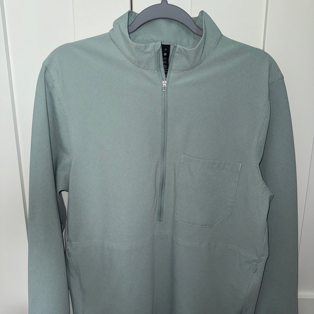 Men's Light Green Half-Zip Business Casual Shirt